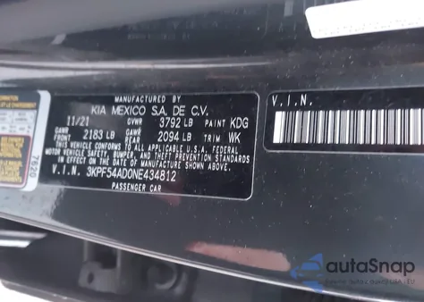 2022 Kia Forte Gt-Line из США, поврежденный, VIN 3KPF54AD0NE434812